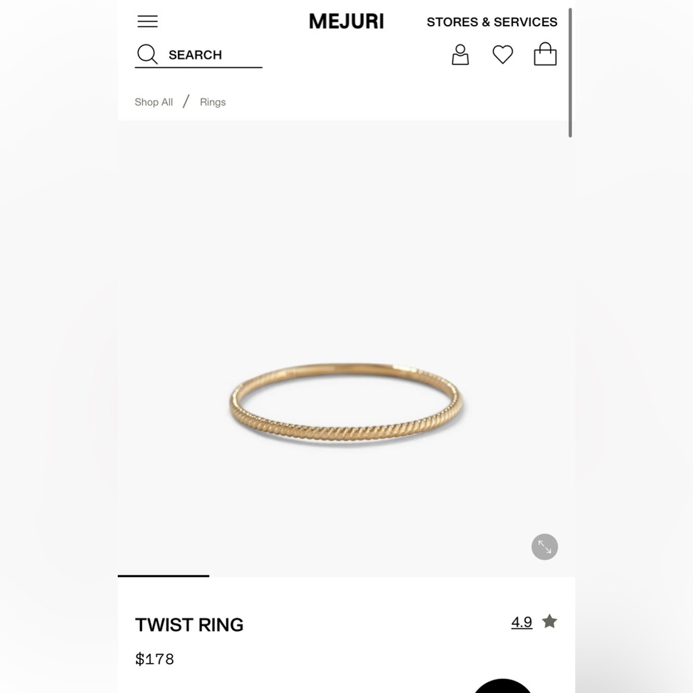 Mejuri Twisted 14k Gold Stacking Ring, Size 6